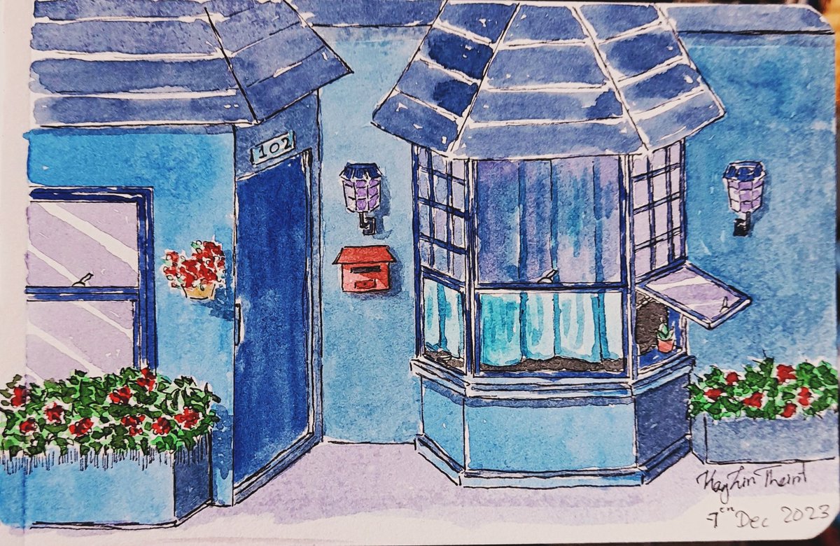 Verandas and balconies series 🪺🍃
#watercolor 
#Watercolour 
#watercolorpainting 
#watercolorart
#watercolorsketch
#inking
#urbansketch
#lineandwash
#verandasandbalconies