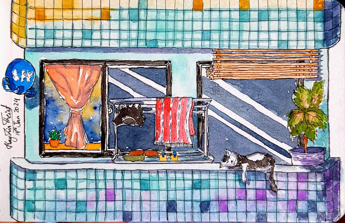 Verandas and balconies series 🪺🍃
#watercolor 
#Watercolour 
#watercolorpainting 
#watercolorart
#watercolorsketch
#inking
#urbansketch
#lineandwash
#verandasandbalconies