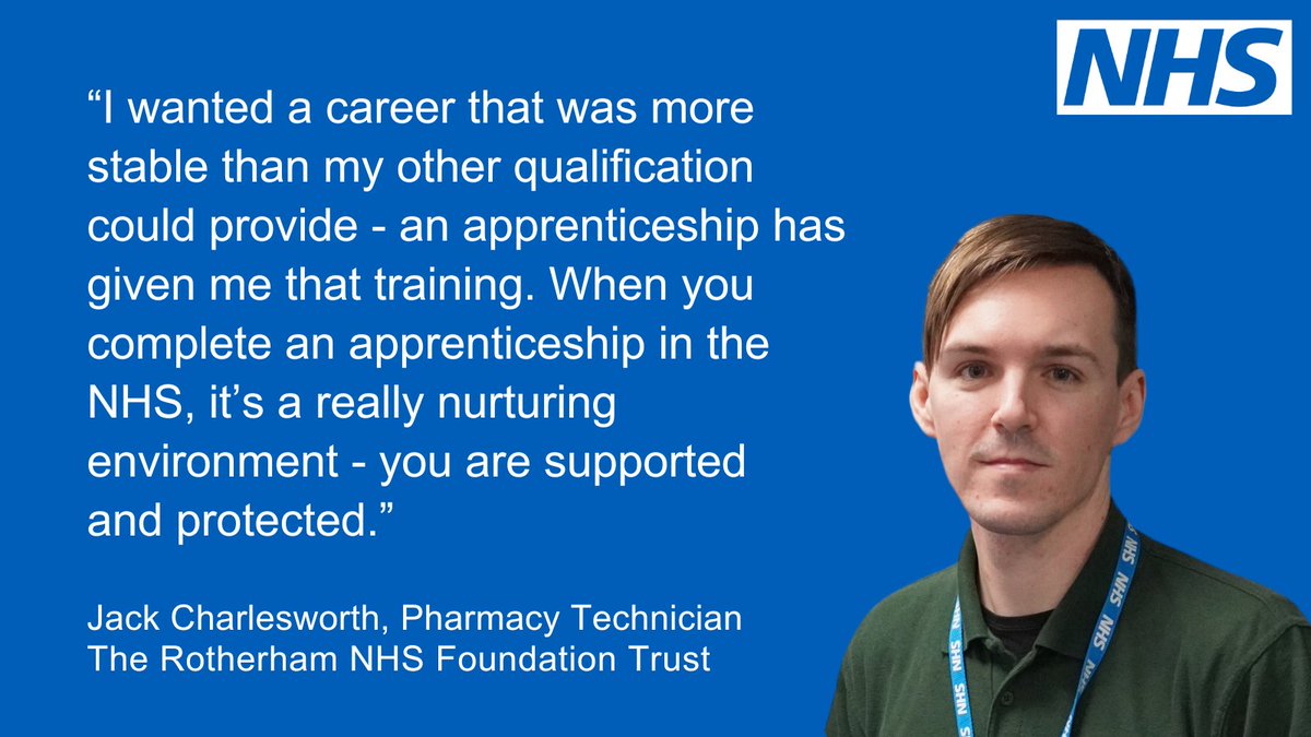 NHSE Workforce, Training and Education - NEY (@nhswte_ney) on Twitter photo Jack had pursued a degree in Music before deciding to embark on his Level 3 Pharmacy Technician Apprenticeship with <a href="/RotherhamNHS_FT/">The Rotherham NHS FT</a>
An NHS Apprenticeship gave him the opportunity to retrain without taking on more student debt!
#NationalApprenticeshipWeek #NAW2024 Jack had pursued a degree in Music before deciding to embark on his Level 3 Pharmacy Technician Apprenticeship with <a href="/RotherhamNHS_FT/">The Rotherham NHS FT</a>
An NHS Apprenticeship gave him the opportunity to retrain without taking on more student debt!
#NationalApprenticeshipWeek #NAW2024