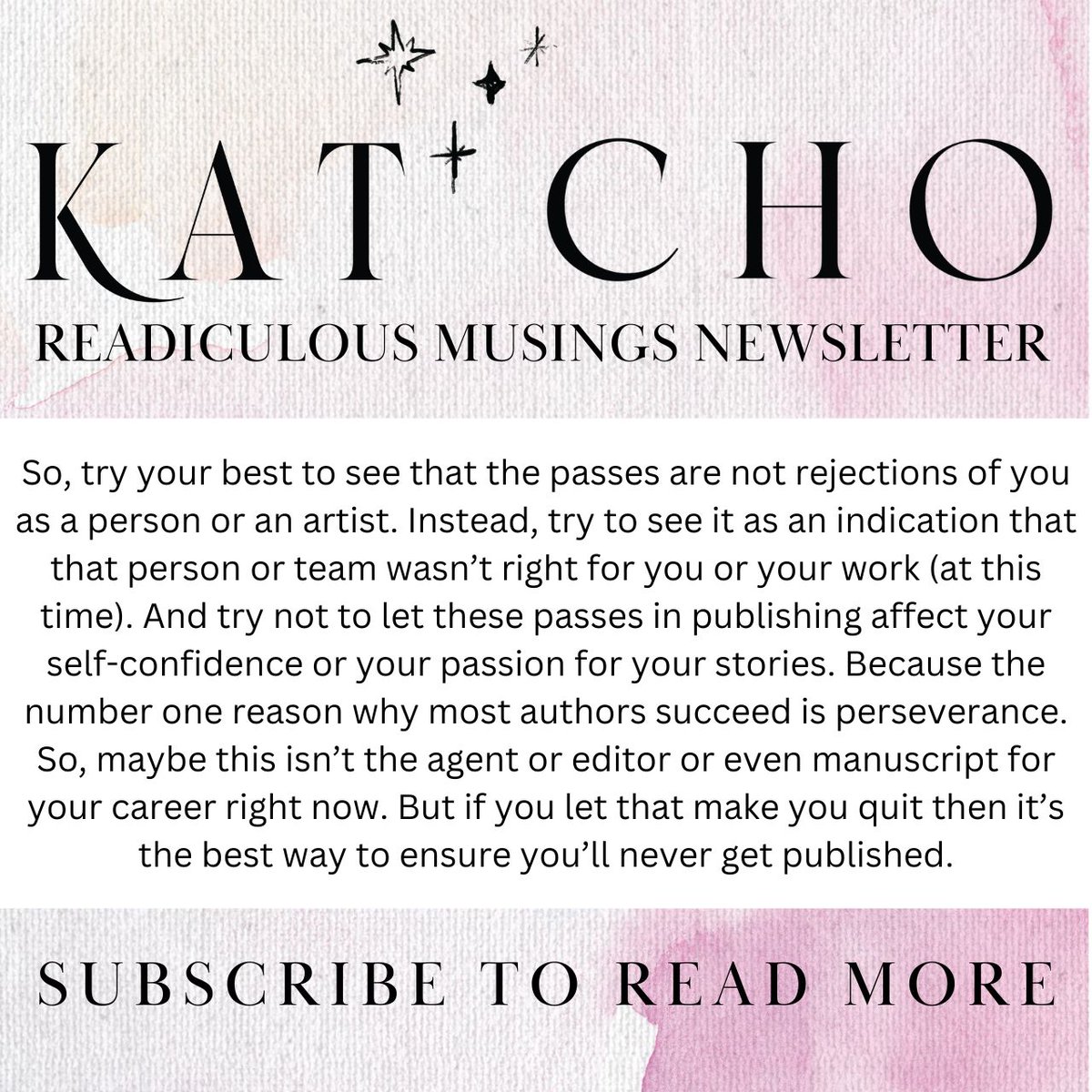 In today's Readiculous Musings Newsletter I answer a follower question about how to handle rejection in publishing!

Subscribe to read more: katchowrites.us12.list-manage.com/subscribe?u=c4…

#newsletter #authorlife #writingadvice #writerlife