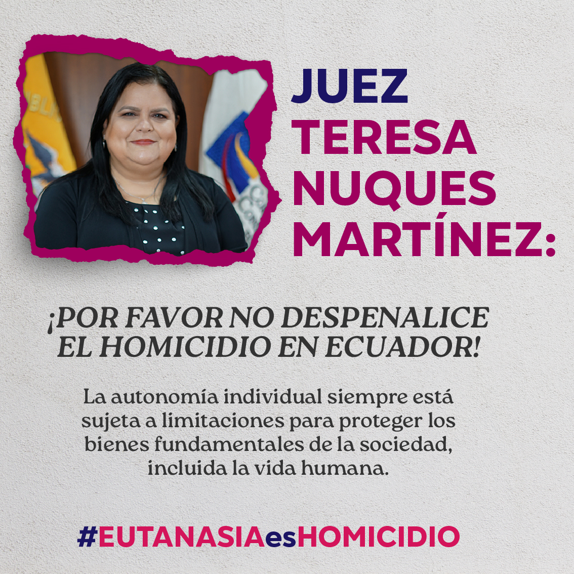 🛎️ JUEZ TERESA NUQUES MARTÍNEZ <a href="/CorteConstEcu/">Corte Constitucional</a> 🇪🇨

¡Por favor NO despenalicen el H0MICIDI0 en Ecuador!
#EutanasiaEsHomicidio
#EutanasiaNO