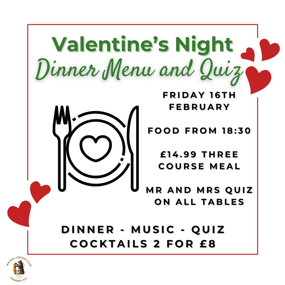 We have a set menu available on 16th Feb for Valentines 💕 
🧐There will be a Mr &amp; Mrs Quiz throughout the evening!
🍽️ £14.99 for three courses
🍹 Cocktails are £5 each or 2 for £8
❤️ Look forward to seeing you, please contact Rohit on 07531 098214 to book your time and food!
