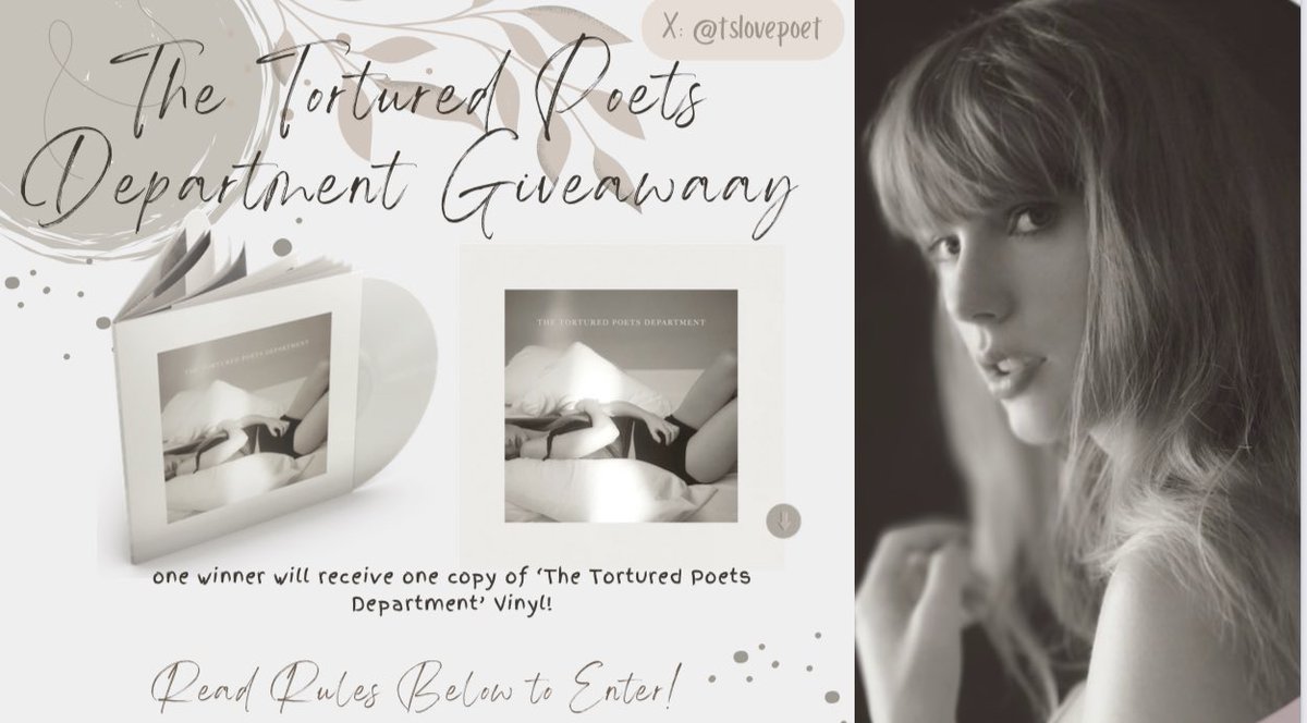 #TheTorturedPoetsDepartment GIVEAWAY (INTERNATIONAL!) • One winner will receive a copy of 'The Tortured Poets Department' vinyl! RULES • must be following me (@tslovepoet ) • like & retweet this & tag some ppl too! reply with 'TTPD🤍' when done good luck! <3 📜☕️