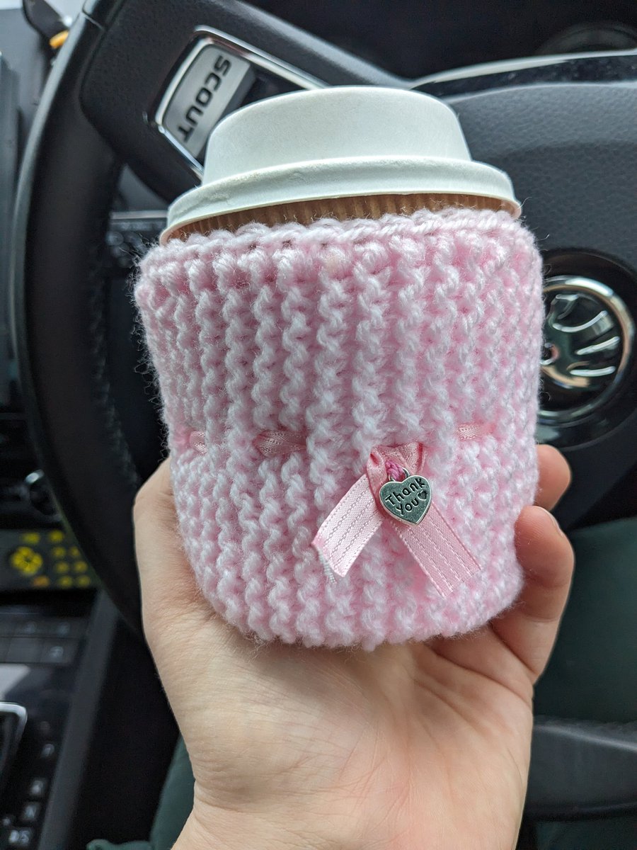 When you attend a care home and they give you a hot chocolate with a cozy knitted by the residents 🥺❤️