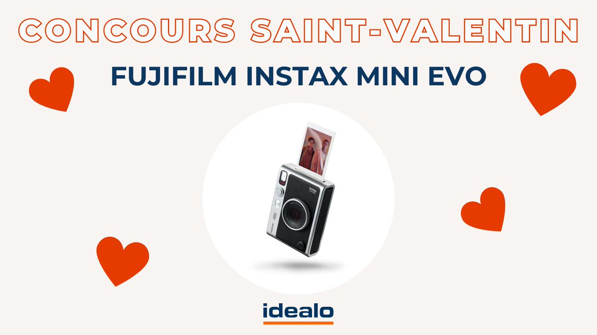 ❤️#Concours #SaintValentin ❤️

Tente ta chance pour gagner un appareil photo instantané Fujifilm Instax Mini Evo 📸

1⃣RT et follow <a href="/idealofrance/">idealo.fr</a> 
2⃣Tague ta moitié 💙

TAS : 14.02.2024 - 18H      
Conditions : +18 &amp;  🇫🇷

Bonne chance 🤞