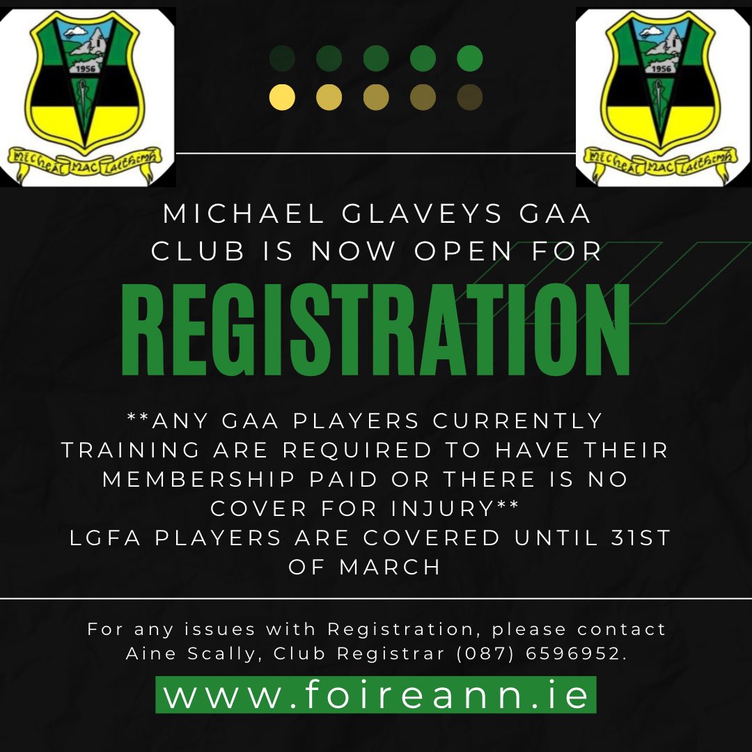 Michael Glaveys registration/membership is now open for 2024 foireann.ie