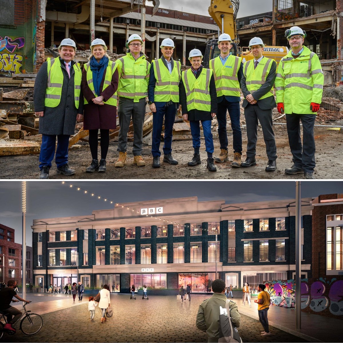 BAM has kicked off work on transforming the nearly 100-year-old Typhoo Tea factory into BBC Birmingham’s new broadcast centre. The project is on target to achieve a #BREEAM ‘Outstanding’ and EPC ‘A’ rating.

👉 Read more: orlo.uk/jgKMQ

@stofordltd | <a href="/andy4wm/">Andy Street</a>