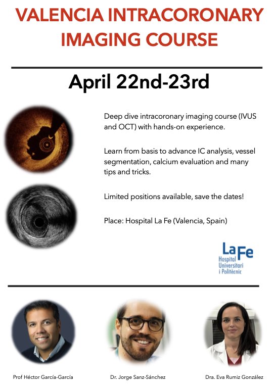 Intracoronary imaging workshop next April 22-23 @hect2701 @EvaRumiz 🪨 Plaque characterization 🎯Guidance and optimization of coronary interventions 👇 See you in Valencia