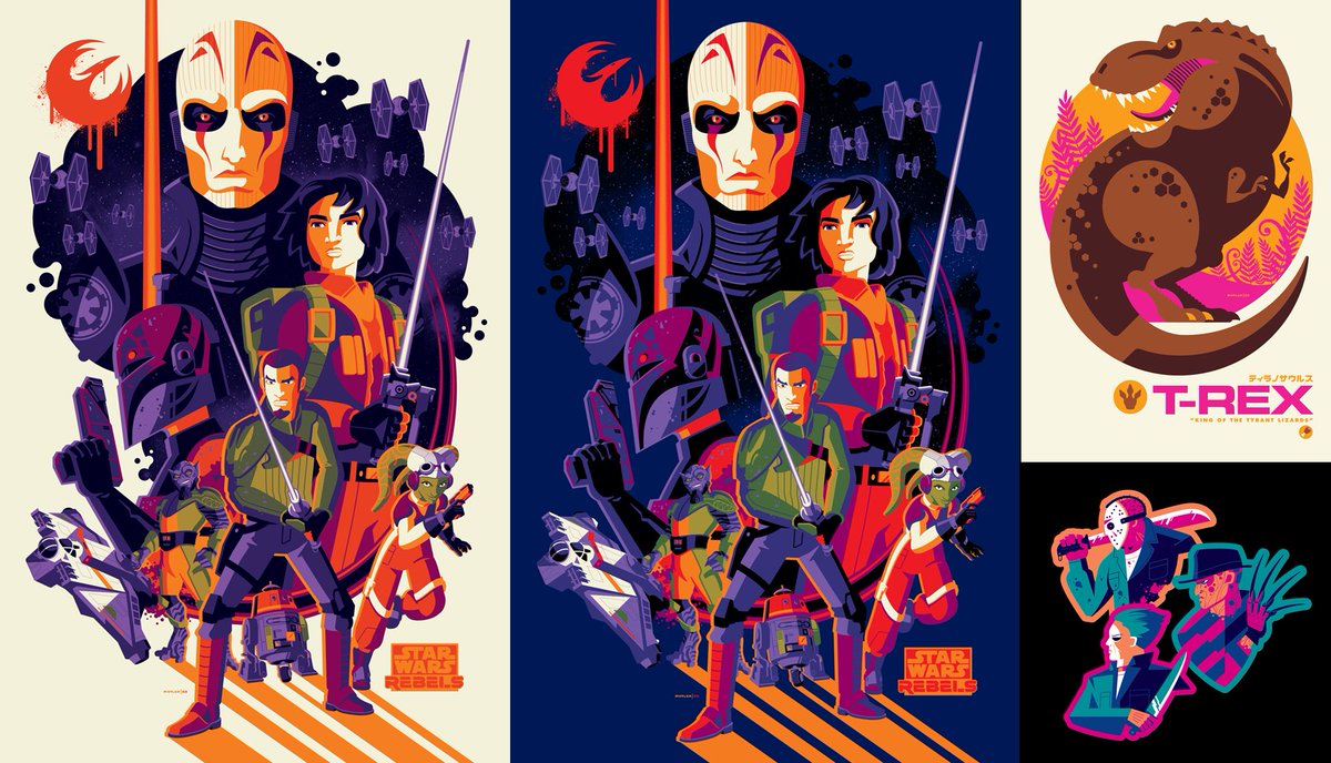 NEW ARTIST PROOFS! /// STAR WARS REBELS, T-REX screenprints + SLASHER sticker set now available! strongstuffshop.net