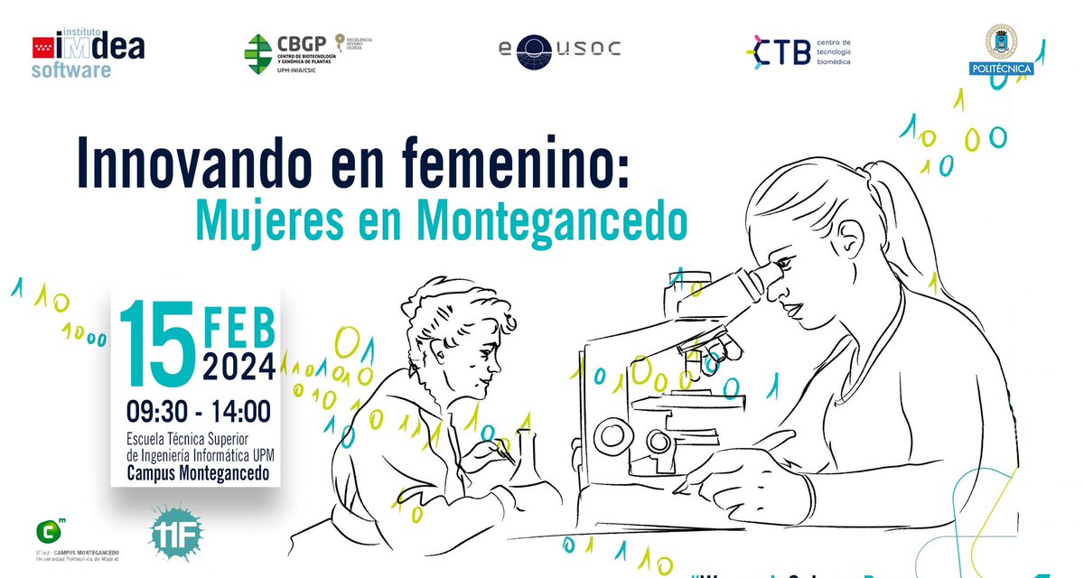 🔵No te pierdas “Innovando en femenino: Mujeres en Montegancedo”, evento en el que participamos junto al CBGP, E-USOC y CTB

📅 15 FEB
⏰ 9:30-14:00
 🎯Estudiantes de ESO y Bachillerato
📍<a href="/informaticaupm/">ETSI Informáticos</a>

🚨Registro obligatorio👇🏼
🌐 c.madrid/92a8g

#MujeryNiñaenlaCiencia