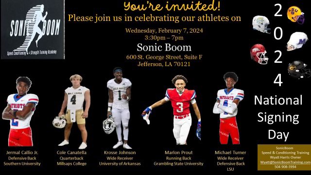 On Wednesday, February 7th, 2024 at 3:30-7:30pm, All Sonic Boom Athletes &amp; Family Please come out &amp; celebrate Our Athletes of The 2024 Class! I’m so proud of these Young Men 2025 Athletes, You’re up Next #BOOMIN <a href="/Jermal_Callio/">Jermal King-Callio II</a> <a href="/Canatella1Cole/">ColeCanatella1</a> <a href="/KrosseJohnson/">Krosse Johnson</a> <a href="/marlonn3k/">Marlon Prout Jr.</a> <a href="/mikee4k_/">Michael Turner Jr</a>