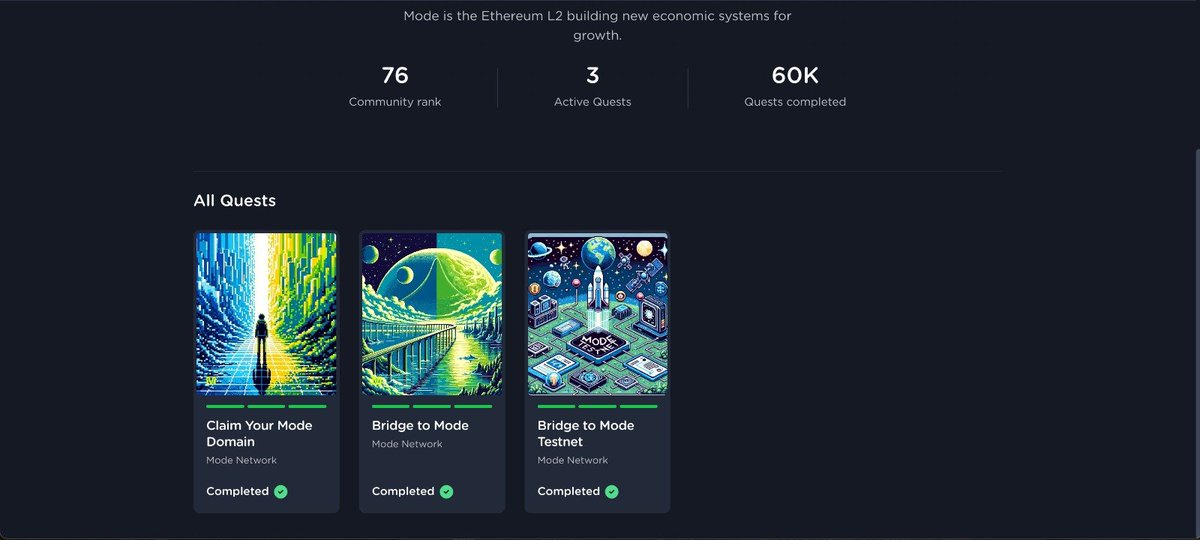 If you've bridged to MODE, remember to complete Layer3 tasks.

 Link: layer3.xyz/communities/mo…