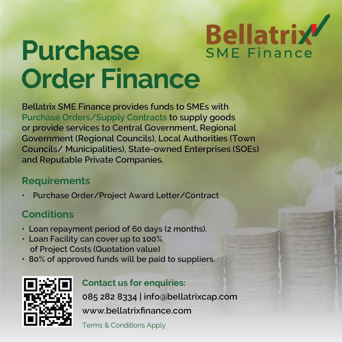Bellatrix_Nam's tweet photo. Are you awarded a product supply contract or a purchase order? Apply for our Purchase Order Finance Facility to procure material and pay for transport and labour! 🤗 https://t.co/e7k4gRpscN