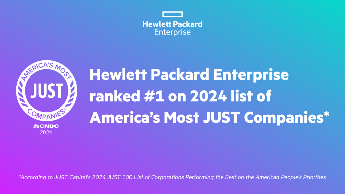 HPE follows through with meaningful actions and continues to strive to be a force for good. 💚 Named by JUST Capital in the #JUST100 for seven years straight, HPE claims #1 spot of #AmericasMostJUST Companies in 2024. hpe.to/6016phDuk