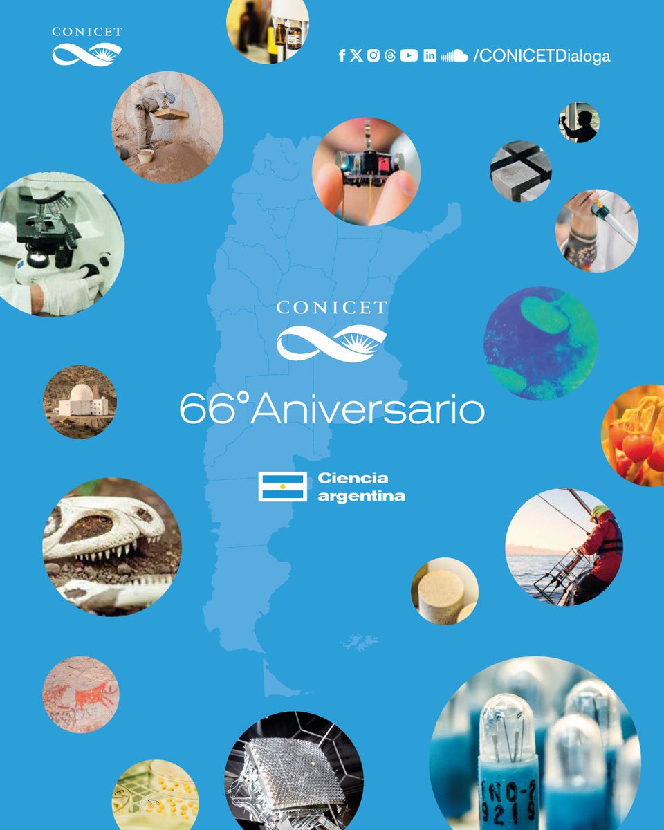 CONICETLaPlata's tweet photo. 🔵Hoy el #CONICET cumple 66 años. Se creó el 5 de febrero de 1958 con Bernardo Houssay, Premio Nobel de Medicina, como presidente y desde entonces es la principal institución dedicada a la promoción y desarrollo de la #Ciencia y la #Tecnología en Argentina

#CienciaArgentina🇦🇷 https://t.co/vVEYGVnfhT