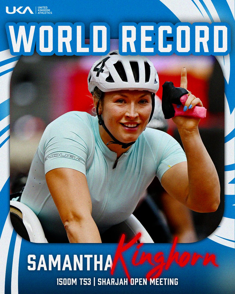 🚨 WORLD RECORD 🚨 @Sam_Kinghorn has smashed the 1500m T53 World Record with a time of 3:07.53 at the Sharjah Open Meeting 🤩 Phenomenal.