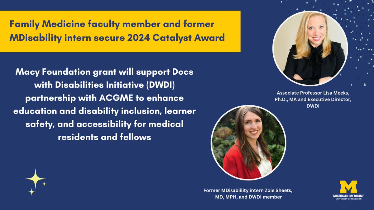 umfamilymed's tweet photo. 🎉Congrats to Family Med Assoc. Prof @meekslisa, former @disability_um intern @ZoieSheets & the @DocsWith team for receiving the @macyfoundation 2024 Catalyst Award to enhance GME education & disability inclusion, learner safety & clinical accessibility! https://t.co/DRNZ0h9hQ7 https://t.co/qxlac40bhk