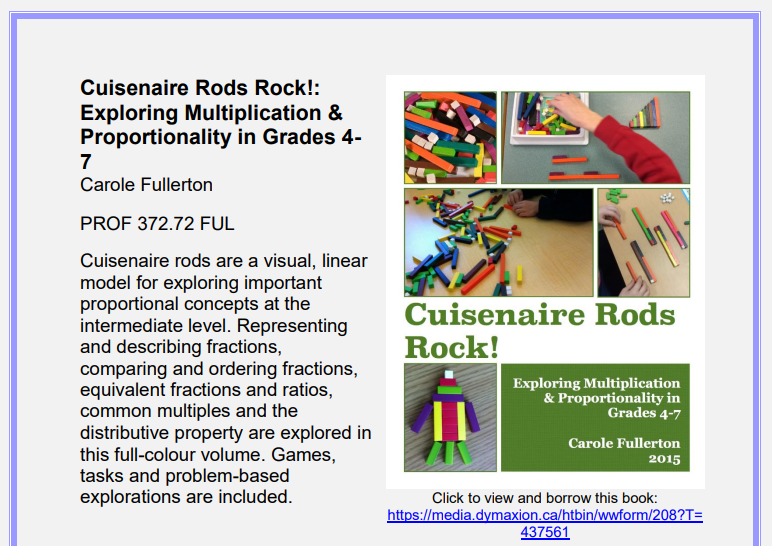 Check out our new Professional books: Remarkable Cuisenaire Rods and Cuisenaire Rods Rock! by Carole Fullerton! tinyurl.com/ywjv9jc9 @SD57PG