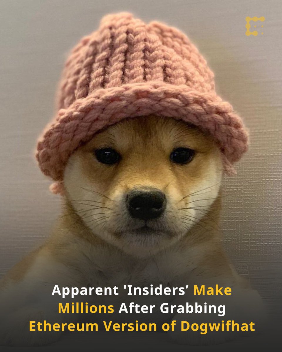 Several crypto wallets pocketed more than $1.3 million over the weekend  after picking up the #Ethereum version of meme coin dogwifhat. Over 12  wallets, termed “insiders” by @Lookonchain, purchased 24 million Ethereum $
