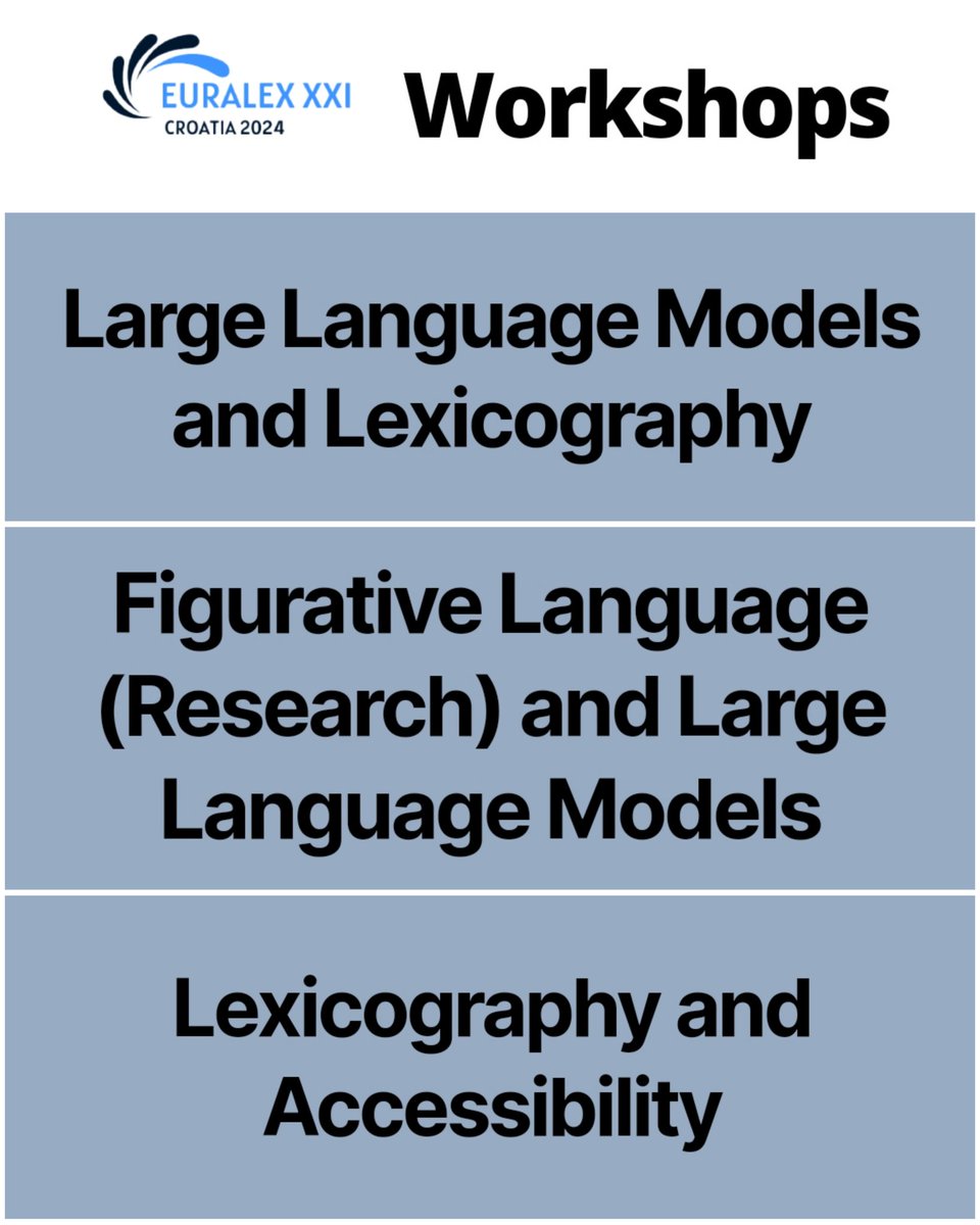 📢 Announcing three exciting pre-conference workshops at #Euralex2024! ➡️ euralex.jezik.hr/workshops/ #lexicography #linguistics #metaphor
