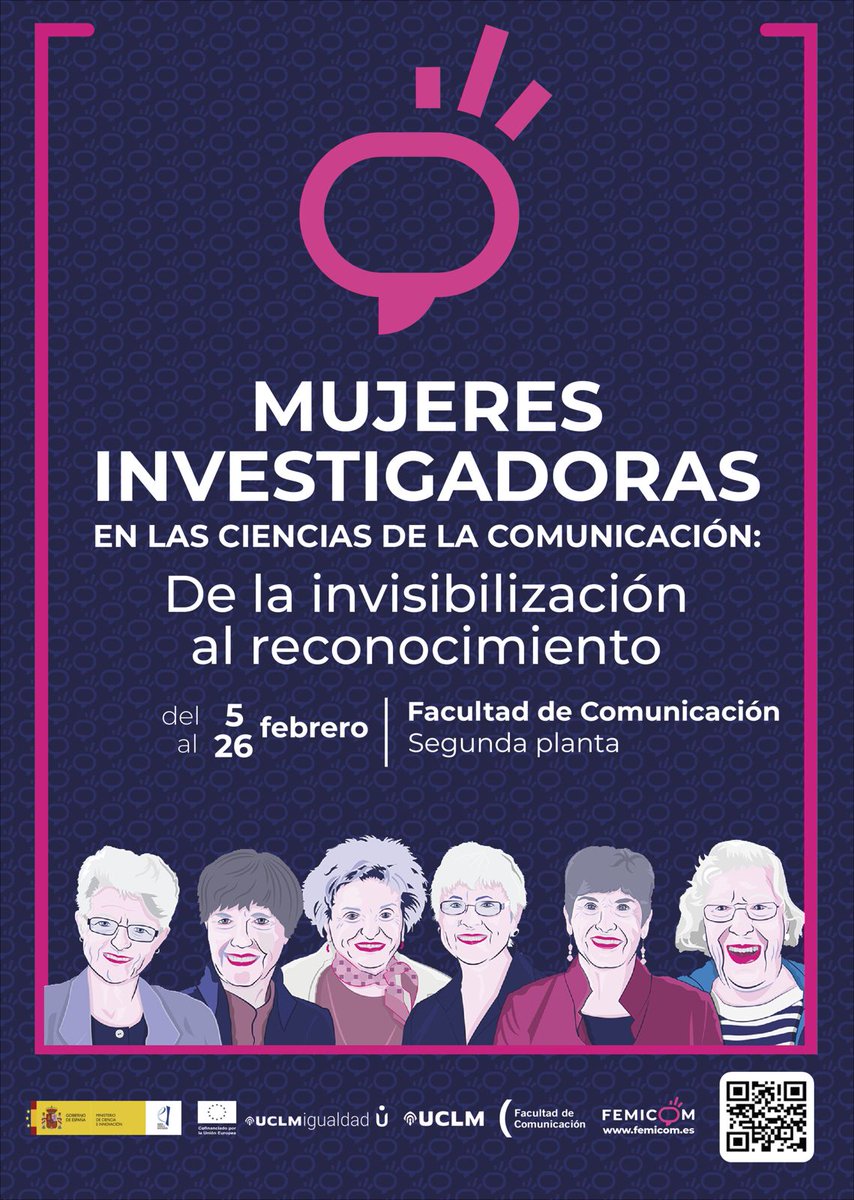 FFemicom's tweet image. 📣 ¡Desde hoy y hasta el 26 de febrero, la exposición de Mujeres Investigadoras en las Ciencias de la Comunicación estará en @FcomUCLM! @Igualdad_UCLM