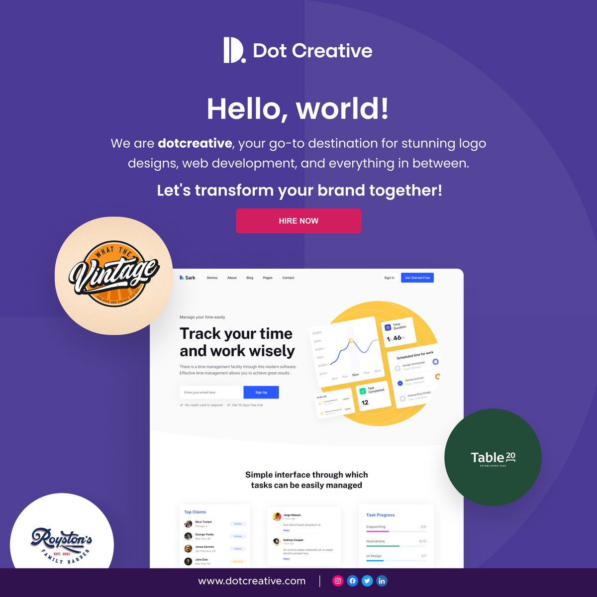 Welcome to Dot Creative! Your one-stop destination for stunning logo designs and web development. Let's transform your brand together. HIRE NOW and elevate your online presence!

#DotCreative