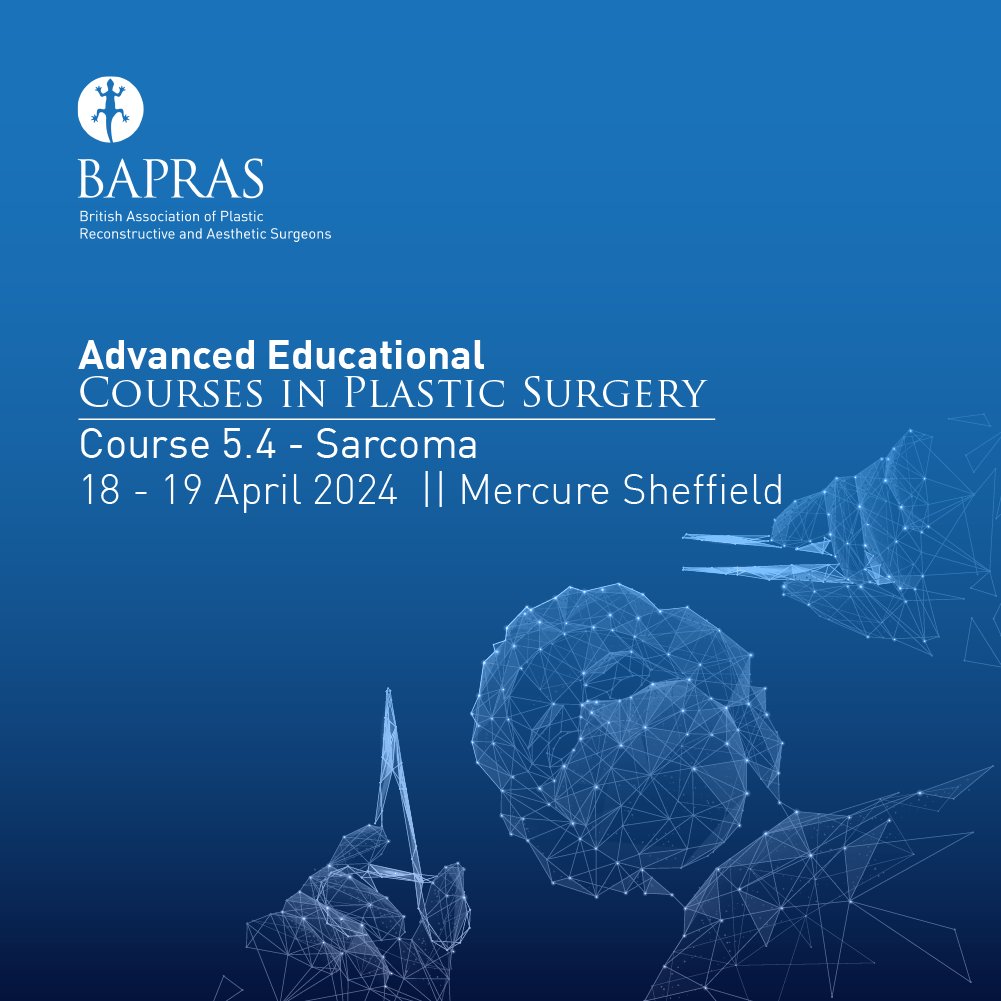 Register now for BAPRAS’ forthcoming AEC focused on sarcoma. Convened by Maniram Ragbir, Thomas Bragg and Ian Smith, this course is a must for specialist trainees and established surgeons! View the full programme and register via the link below 👇 bapras.org.uk/professionals/…