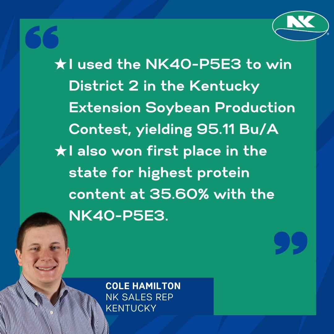 NKSeeds's tweet photo. 🌟 MVP Alert: NK 40-P5E3 Soybean! 🌱
Cole Hamilton, an NK Rep and Kentucky farmer, picked this product for its superior agronomics, versatility, and unmatched yield. A Kentucky favorite, it's redefining the soybean game!
#WhyNK https://t.co/nrMpHi8DtX