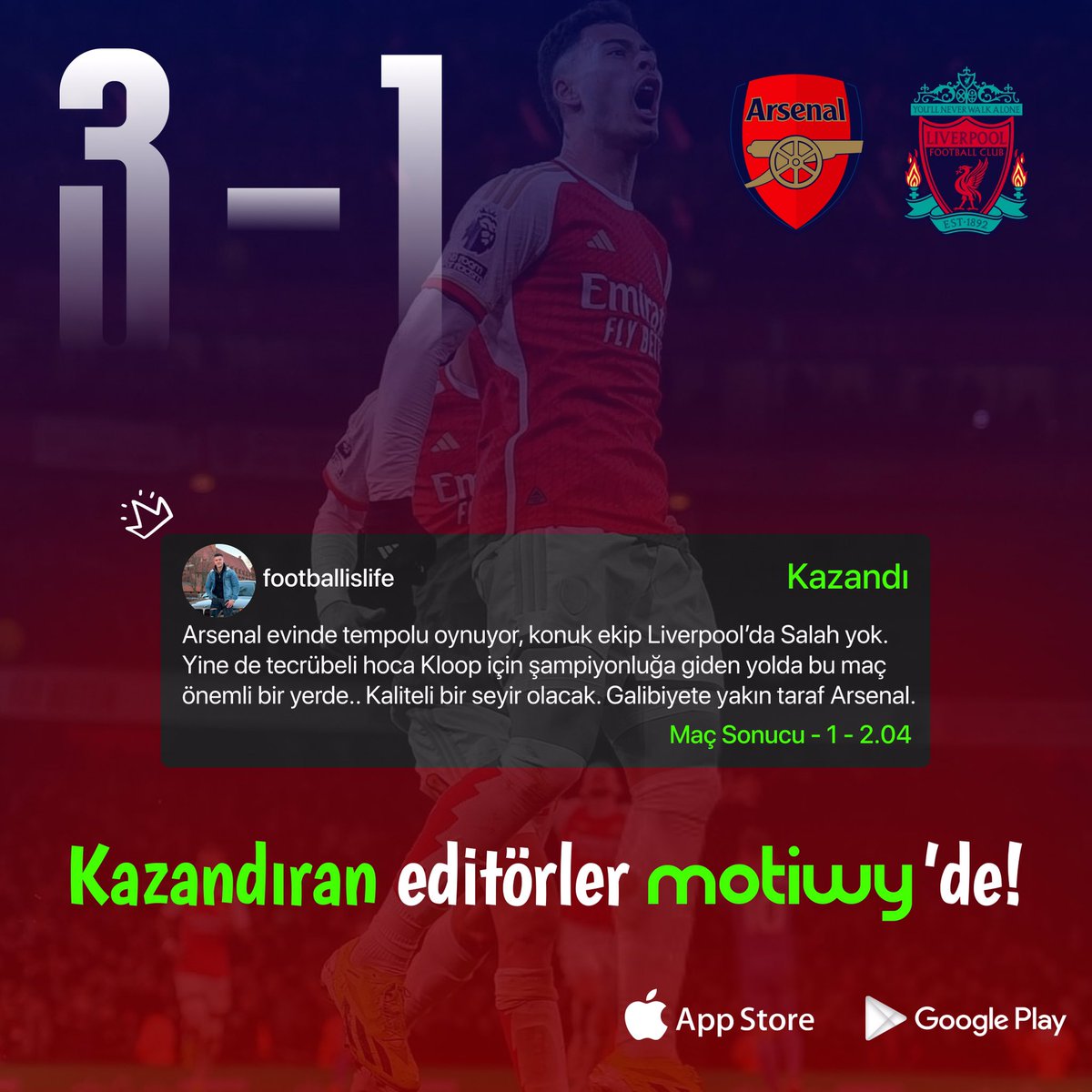 Kazandıran editörler Motiwy’de!
ÜCRETSİZ üye ol, kazandıran tahminleri kaçırma!

Hemen İndir
app.motiwy.com