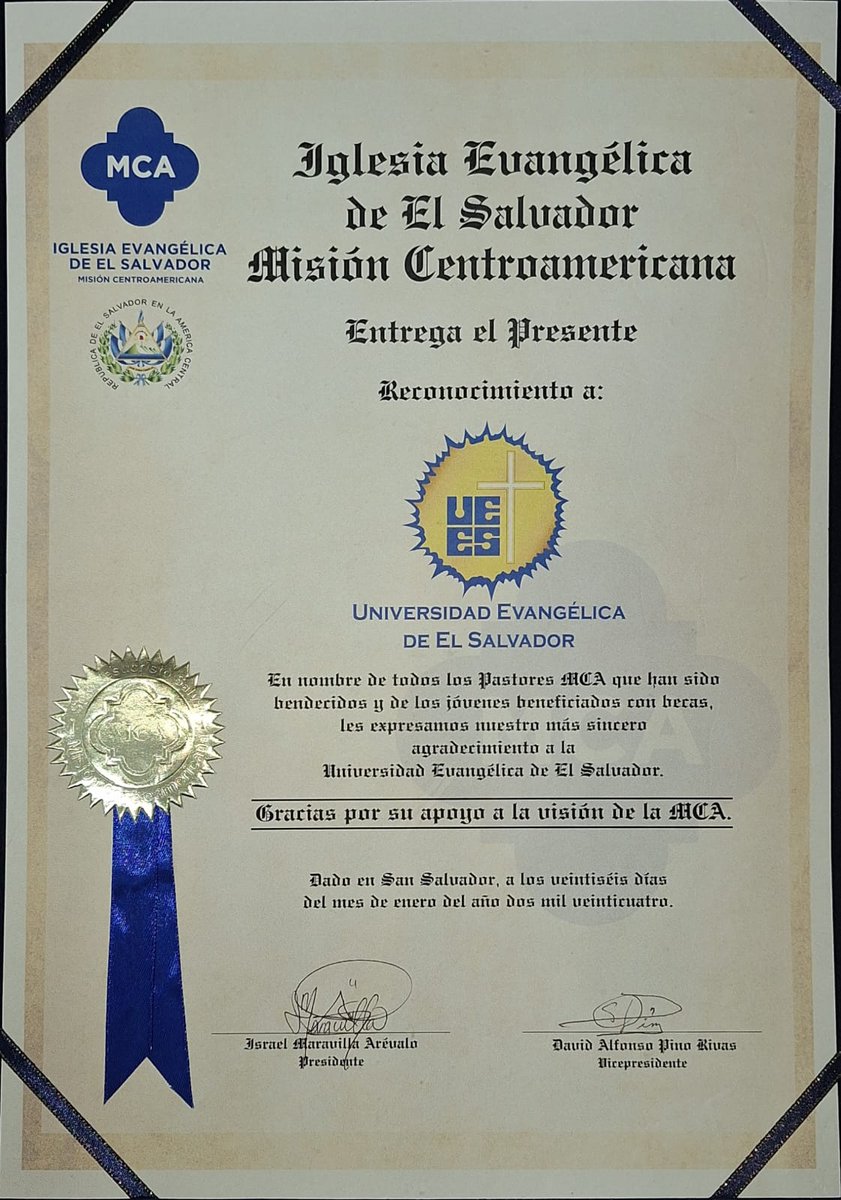 DCU_UEES's tweet photo. Como DCU, nos complace en gran manera poder compartir la noticia del reconocimiento dado a nuestra Universidad Evangélica de El Salvador, por la Iglesía Evangélica de El Salvador Misión Centroamericana por el trabajo que se realiza continuamente en benenificio de la Iglesia 🇸🇻 https://t.co/UjX6QoVMGn