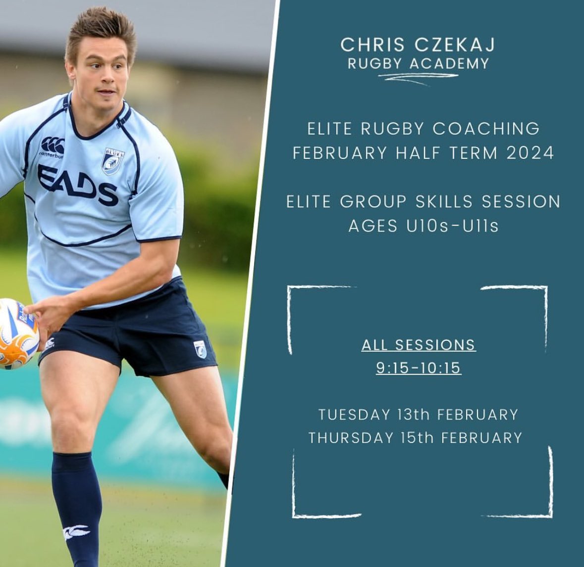 K a t β’ C z e k a j (@itsmekitty__) on Twitter photo Chris is holding February Half Term Rugby sessions with his training Academy. All in Cardiff and designed to support kids with their focus areas to enhance game play.
All info in the pics and you can also drop him a message <a href="/ccrugbyacademy/">Chris Czekaj Rugby Academy</a> <a href="/czeksyboy/">Chris Czekaj</a>
RTs always appreciated βΊοΈ Chris is holding February Half Term Rugby sessions with his training Academy. All in Cardiff and designed to support kids with their focus areas to enhance game play.
All info in the pics and you can also drop him a message <a href="/ccrugbyacademy/">Chris Czekaj Rugby Academy</a> <a href="/czeksyboy/">Chris Czekaj</a>
RTs always appreciated βΊοΈ