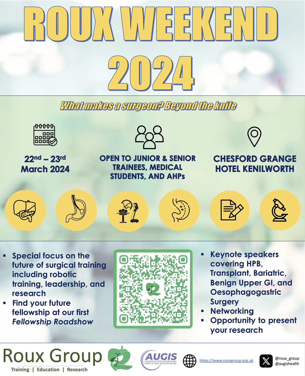 🚨 CALLING ALL UPPER GI TRAINEES, CSTs, FOUNDATION DOCTORS, AND MEDICAL STUDENTS 🚨

Registration for the 2024 Roux Weekend is now open‼️ 

Don’t miss your chance to attend the UK’s premier national Upper GI Conference ✅ 

Register today: augis.org/Events-Webinar…