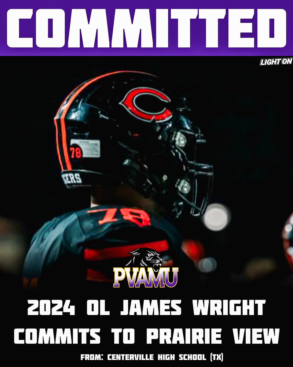 2024 OL James Wright has committed to Prairie View A&amp;M, per his social media. 🟣🐾🔥

🏫: Centerville High School (TX)

#PVAMU <a href="/Big_James042806/">James Wright</a>