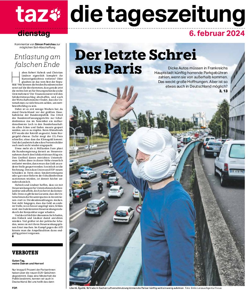 Über Gebühr glücklich: #Paris läutet das Ende von #SUV's und dicker Karren ein. Es ist ein Anfang; wann ist Deutschland so weit? @tazgezwitscher