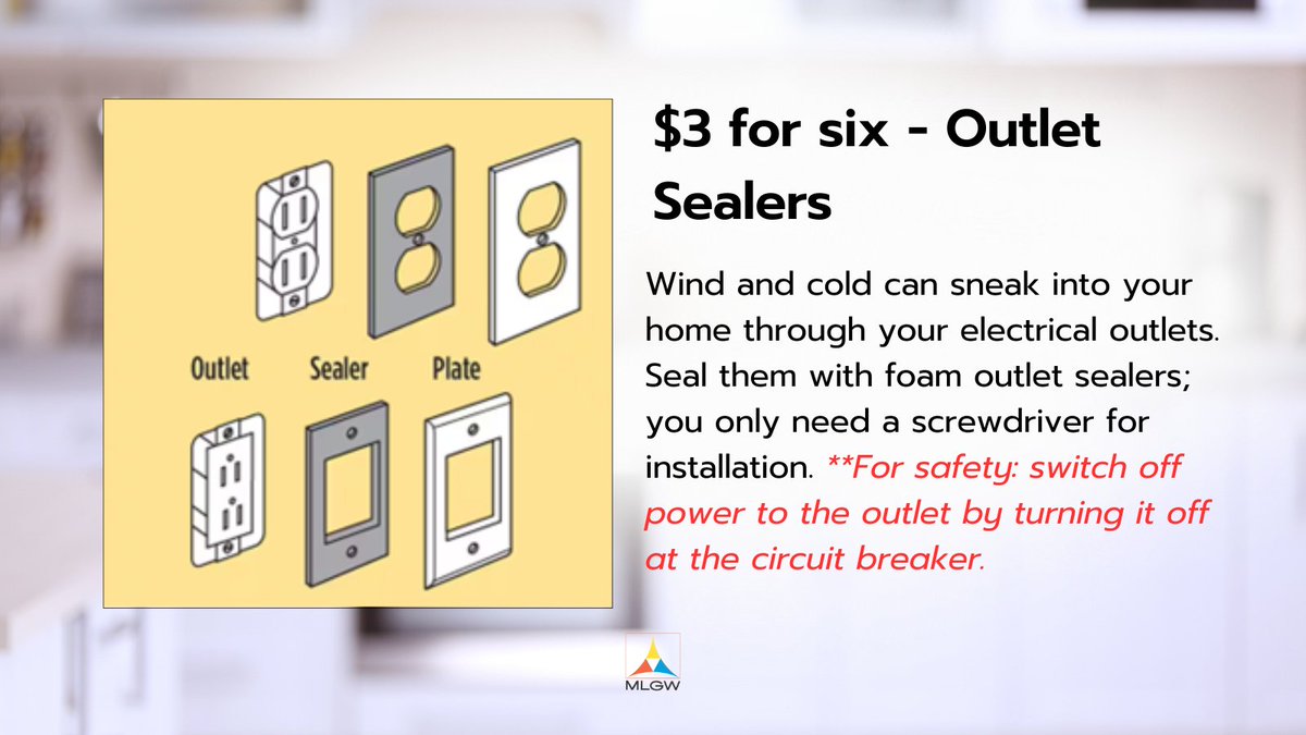 MLGW's tweet photo. How are you lowering your utility bill? Weatherize your home and save hundreds each year! Cold air can sneak in through electrical outlets. Seal them and stay warm! #MLGW #MLGWTips #ServingYouIsWhatWeDo @NWSMemphis @MEMPHISOEM @CityOfMemphis @MEM_Council https://t.co/ex0JczmUJp