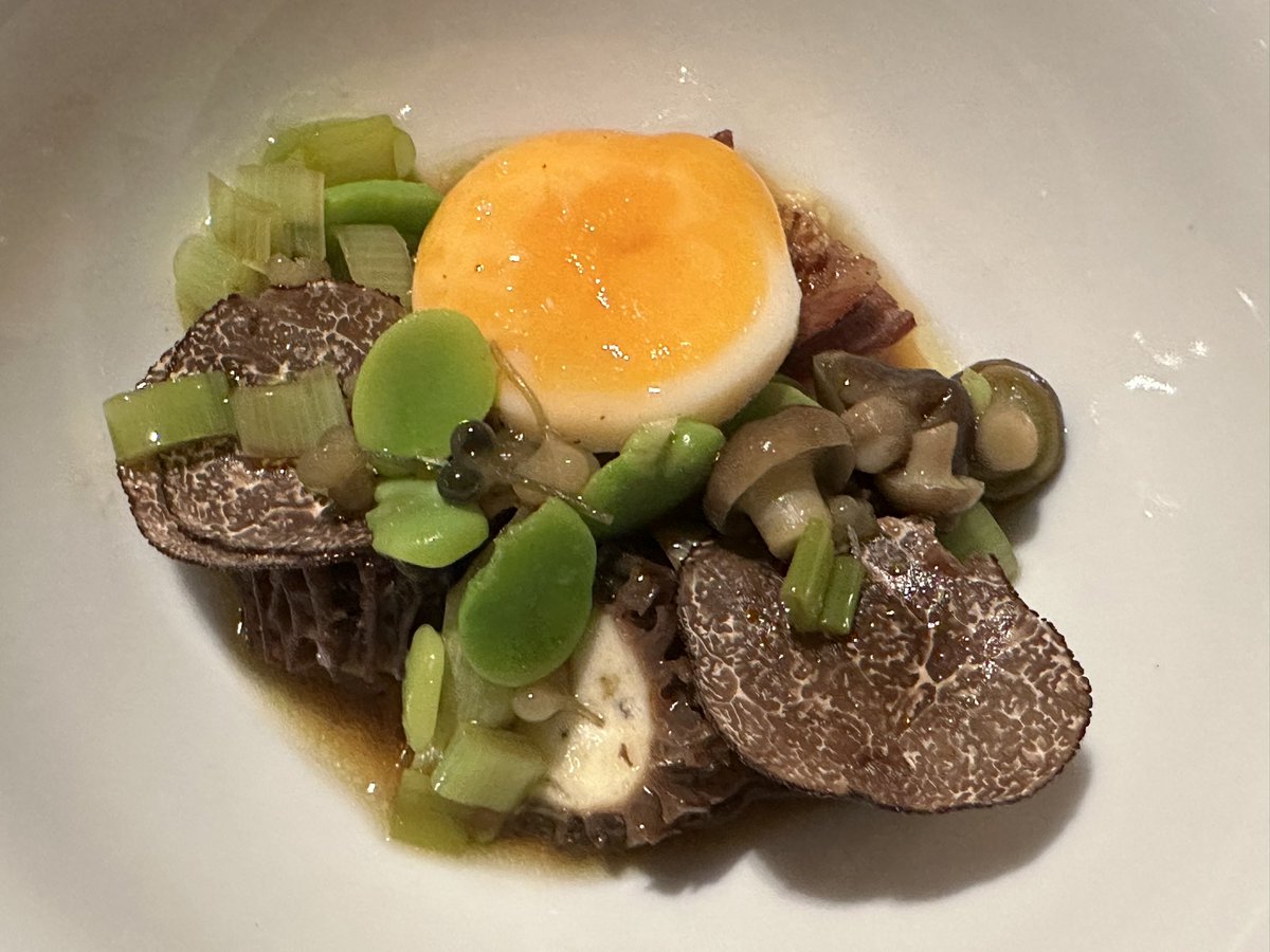 GastronomeThe's tweet photo. Two impressive courses at The Angel at Hetton. Bbqd langoustines, white asparagus, smoked pike roe butter &amp; kombu. Morel mushrooms stuffed with chicken mousse, pasta, ox tongue, quail egg &amp; Spring vegetables. Fabulous!! @MichaelWignall_ @AngelHetton See https://t.co/4wicD5GmU3 https://t.co/uEkkyuxUtD