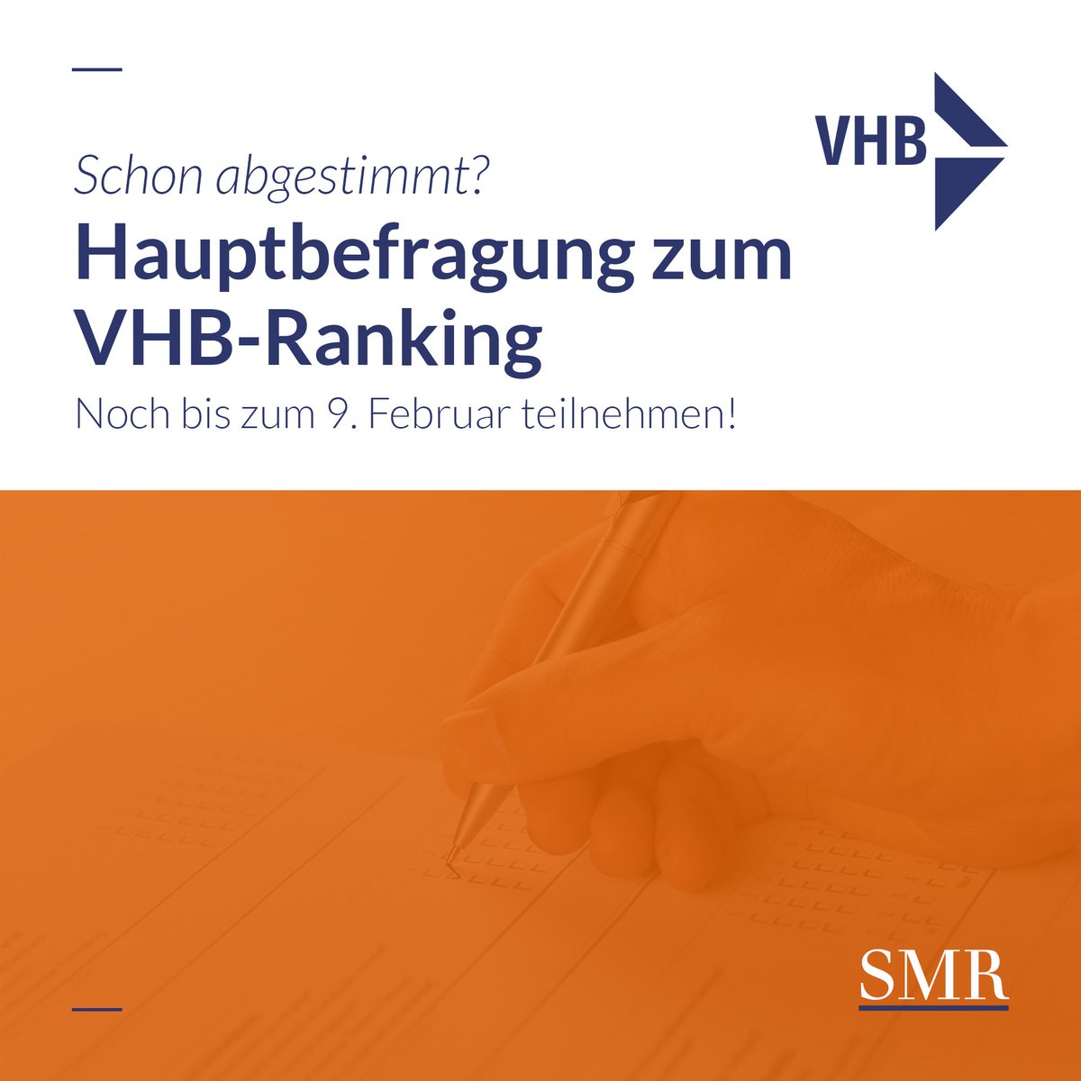 journal_smr's tweet photo. In Kürze endet die Hauptbefragung zum VHB-Ranking. Bis zum 9. Februar 2024 haben MitgliederInnen die Chance, abzustimmen.  Wer noch nicht an der Abstimmung teilgenommen hat, kann das also im Laufe der Woche noch tun. Für jede Unterstützung aus unserer Community sind wir dankbar! https://t.co/D5s8nJatjm