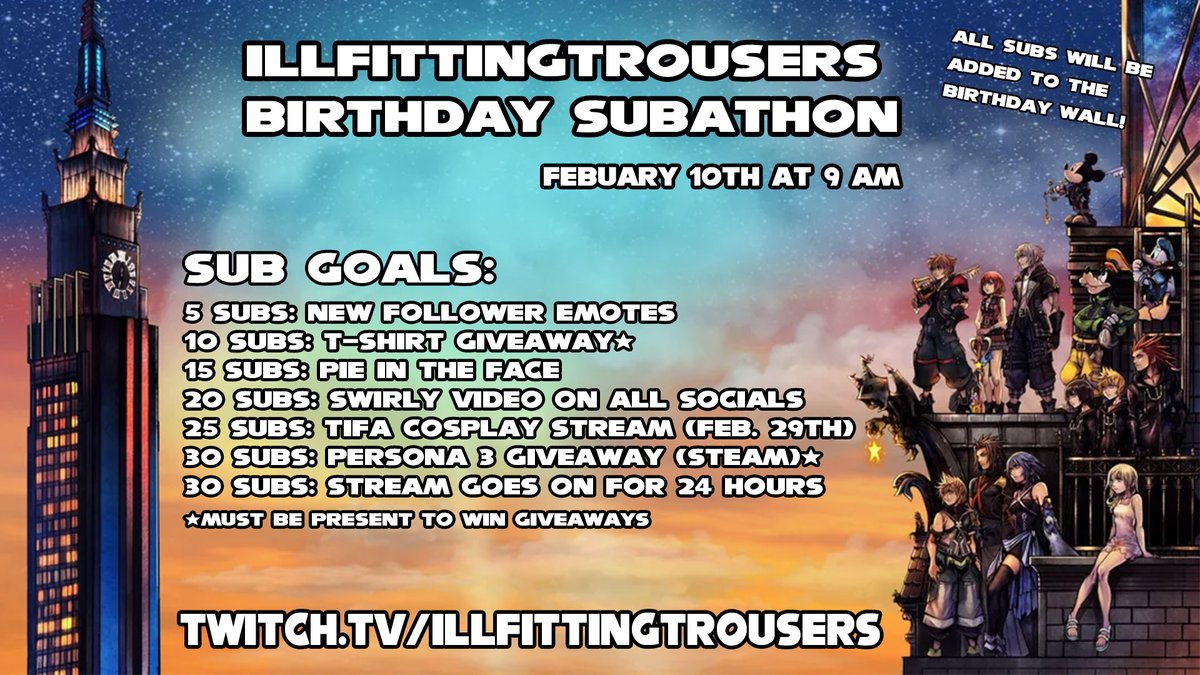 Hey everyone, I am having a birthday subathon this Saturday at 9am pst! Come Join in!