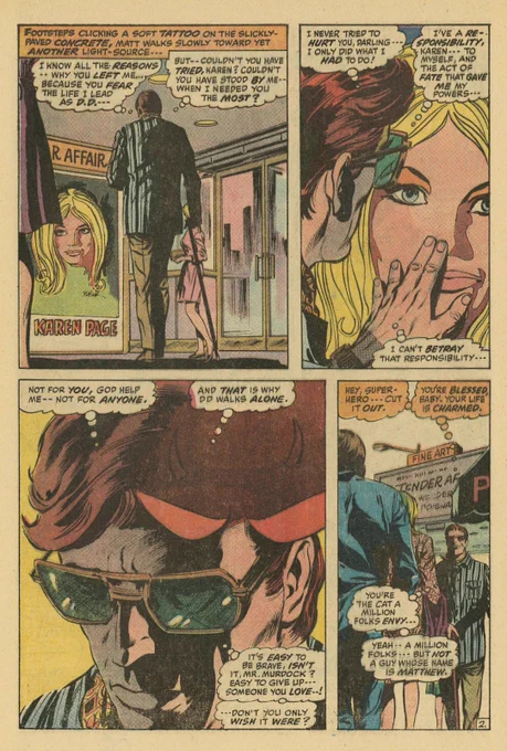 Gerry Conway and Gene Colan making a case for Thought Balloons in this page from DD 78. This page is so emotional because of the synthesis of the acting, story and thought balloons. 