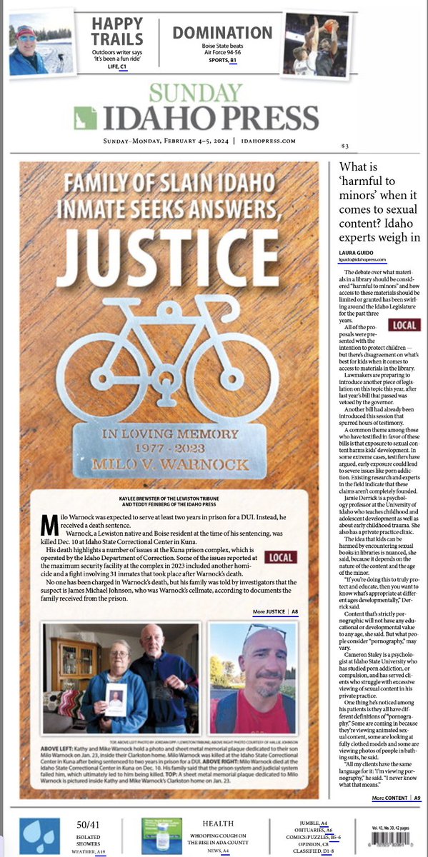 CKomatsoulis's tweet photo. A family's quest for justice after an Idaho man's death in prison. A deep dive into the psychology of how sexual content affects minors.

.@TheIdahoPress doesn't just tell you when deaths happen or legislation passes. We go deeper into the story. Believe it. #readlocal https://t.co/WLgrQm2ehZ