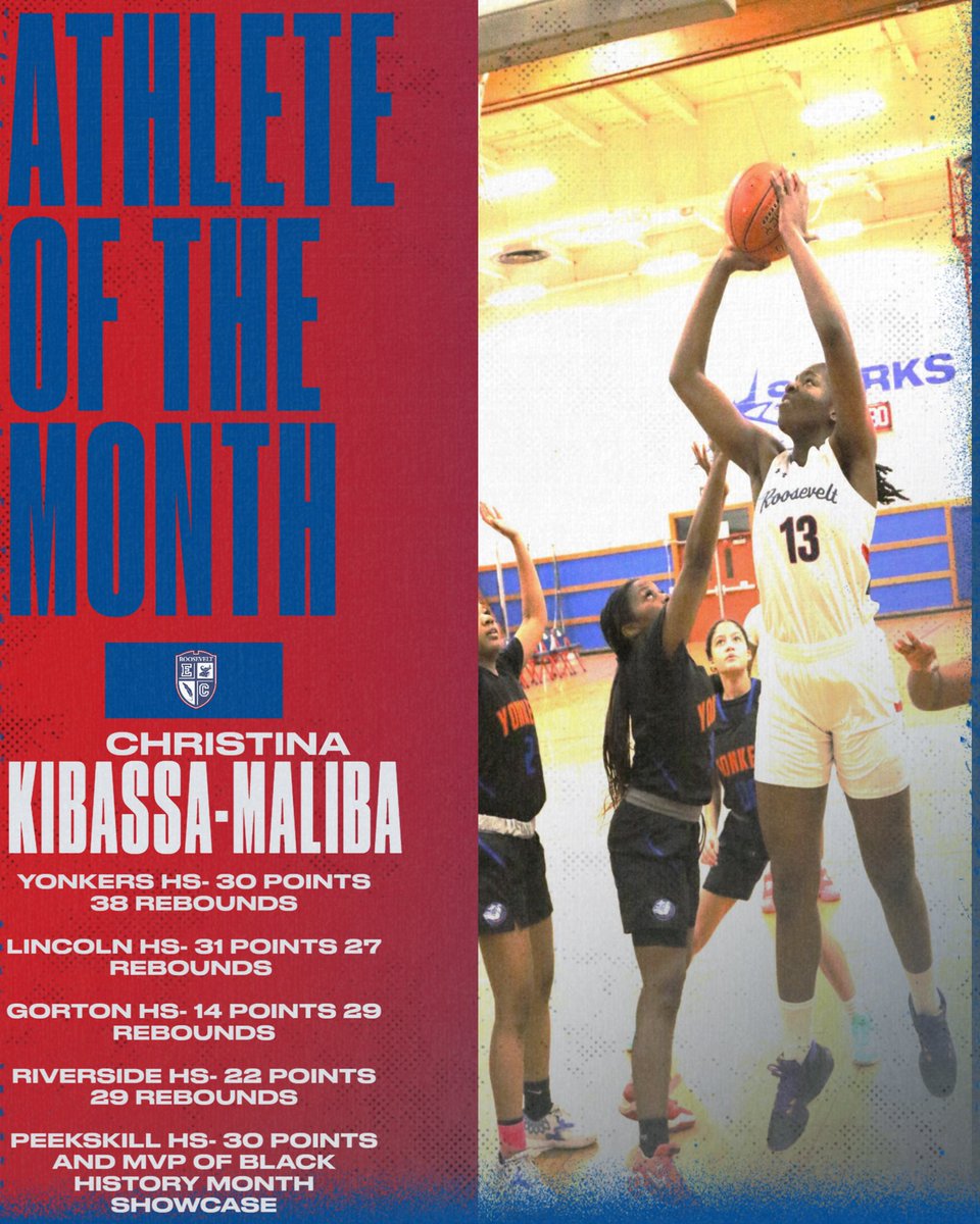 Sharks_GirlsBB's tweet photo. Congratulations to Christina Kibassa-Maliba, Roosevelt's student-athlete of the month! With exceptional grades and a dominating performance on the boards this season, Christina truly embodies excellence both in academics and athletics.📚🏀 https://t.co/j91V7ZiVuT
