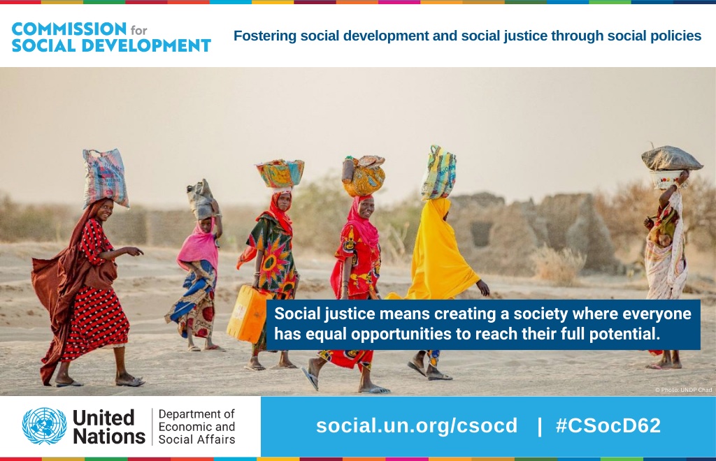 Social justice means ensuring people can meet their basic needs for food, shelter, health, education & more.

The Commission for Social Development promotes social justice for all, so people everywhere can reach their full potential. bit.ly/un-csocd62 #CSocD62