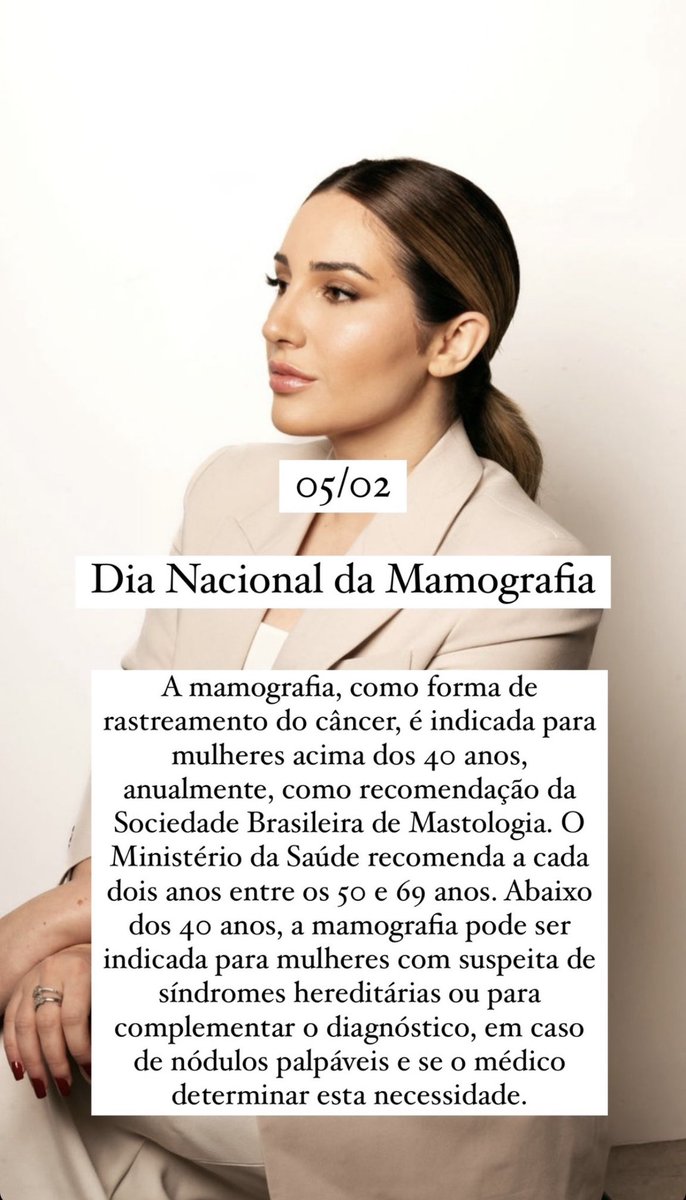 ameirellescf's tweet photo. Doutora Amanda Meirelles ✨

A doc publicou nos stories sobre o dia 5 de fevereiro em que é celebrado o Dia Nacional da Mamografia. Essa data foi criada para conscientizar a população sobre a importância do exame preventivo utilizado contra o câncer de mama. https://t.co/NA0xsIkEsF
