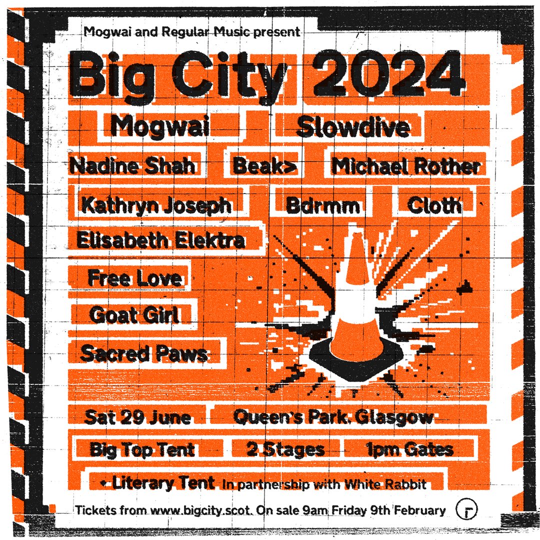 Introducing: Big City 2024 - a brand new all-day festival curated by @mogwaiband in collaboration with @regularmusicuk ⚡️ Queen’s Park, Glasgow | Sat 29 June, 2024 ✨ Tickets on sale Friday 9 Feb @ 9am 🎟️ Follow @bigcityscot more info/updates.