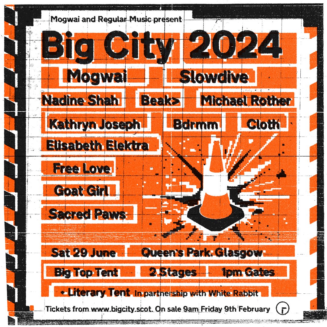 Introducing: Big City 2024 - a brand new all-day festival curated by <a href="/mogwaiband/">Mogwai</a> in collaboration with <a href="/regularmusicuk/">Regular Music</a> ⚡️

Queen’s Park, Glasgow | Sat 29 June, 2024 ✨

Tickets on sale Friday 9 Feb @ 9am 🎟️

Follow <a href="/bigcityscot/">Big City</a> more info/updates.