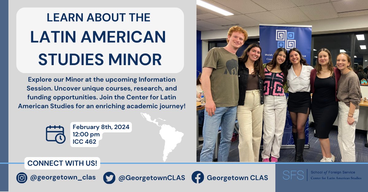 Explore our Latin American Studies Minor at the upcoming information session.  Uncover unique courses, research, and funding opportunities.  Join the Center for Latin American Studies for an enriching academic journey!
February 8th, 2024
12:00pm
ICC 462