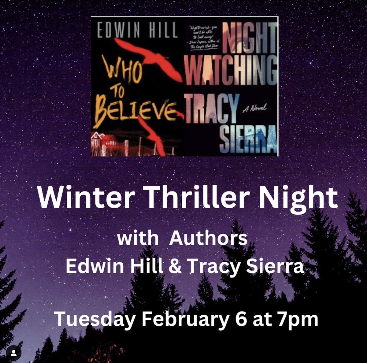 Mass Center for the Book (@massbook) on Twitter photo #buttonwoodbooksandtoys in #cohasset hosts a #thrillernight w/ #authors <a href="/EdwinHillauthor/">Edwin Hill</a> & <a href="/tsierraauthor/">Tracy Sierra</a> re: WHO TO BELIEVE & NIGHT WATCHING (<a href="/penguinusa/">Penguin Books USA</a>). Info: ow.ly/jIIx50QxWFN #scarystories #bookstagram #southshorema <a href="/MassLibAssoc/">Massachusetts Library Association 📚</a> <a href="/mblclibraries/">MBLC</a> <a href="/NEIBAbooks/">New England Independent Booksellers Association</a> #buttonwoodbooksandtoys in #cohasset hosts a #thrillernight w/ #authors <a href="/EdwinHillauthor/">Edwin Hill</a> & <a href="/tsierraauthor/">Tracy Sierra</a> re: WHO TO BELIEVE & NIGHT WATCHING (<a href="/penguinusa/">Penguin Books USA</a>). Info: ow.ly/jIIx50QxWFN #scarystories #bookstagram #southshorema <a href="/MassLibAssoc/">Massachusetts Library Association 📚</a> <a href="/mblclibraries/">MBLC</a> <a href="/NEIBAbooks/">New England Independent Booksellers Association</a>