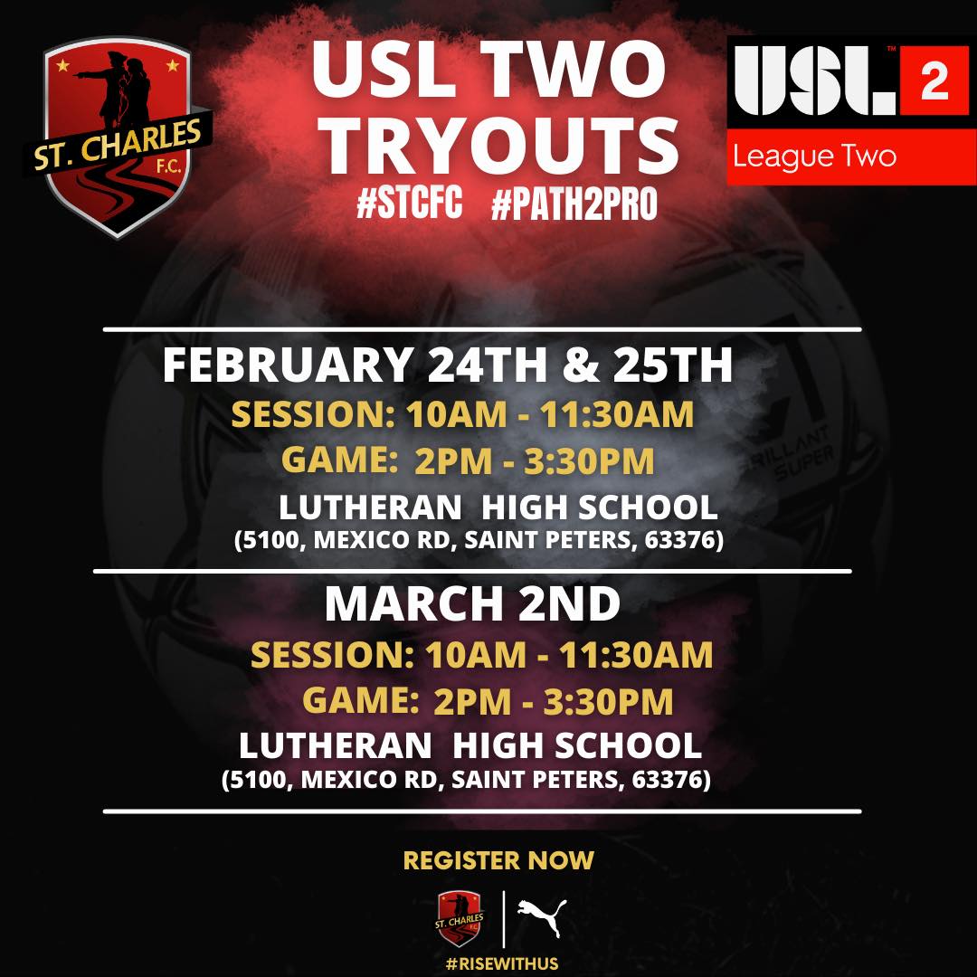 STCFC_USL's tweet image. Do YOU want to play in the premiere pre-professional league AND play in the hotbed of American soccer? Then you better sign up for St. Charles FC's USL League Two or USL W League tryouts today! 

USL League 2: stc2020fc.leagueapps.com/events/4121778…

USL W League: stc2020fc.leagueapps.com/events/4121779…