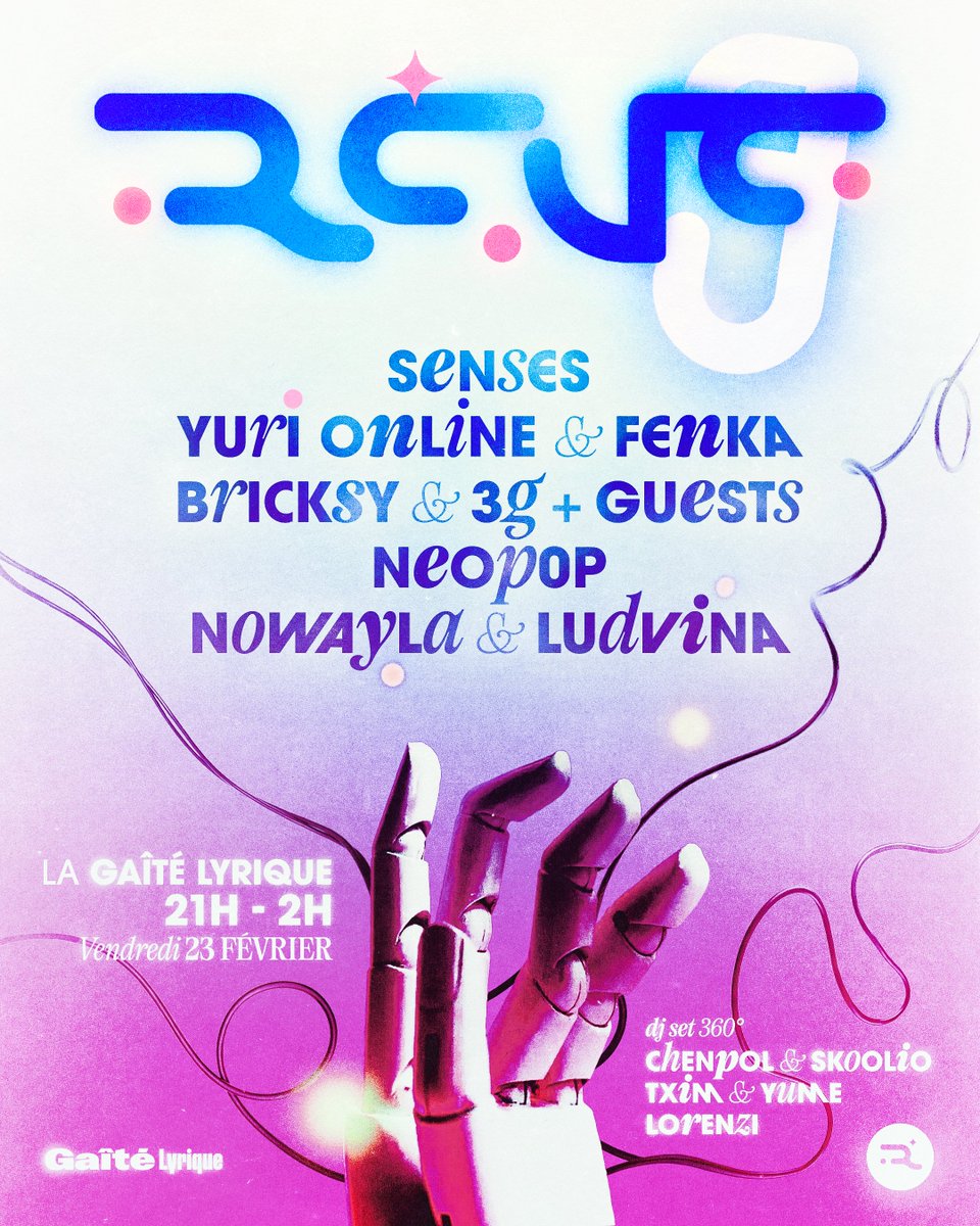 RÊVES PARTY 9! 💕💙 Vendredi 23 Février @gaitelyrique ☁️ W// Senses Yuri Online & Fenka Bricksy & 3g + Guests Neop0p Nowayla & Ludvina + DJ Sets 360° Chenpol x Skoolio - Txim x Yume - Lorenzi ☁️ On à hâte de vous retrouver 🫶 Affiche par Romain Pisa ! dice.fm/event/65c0daf7…