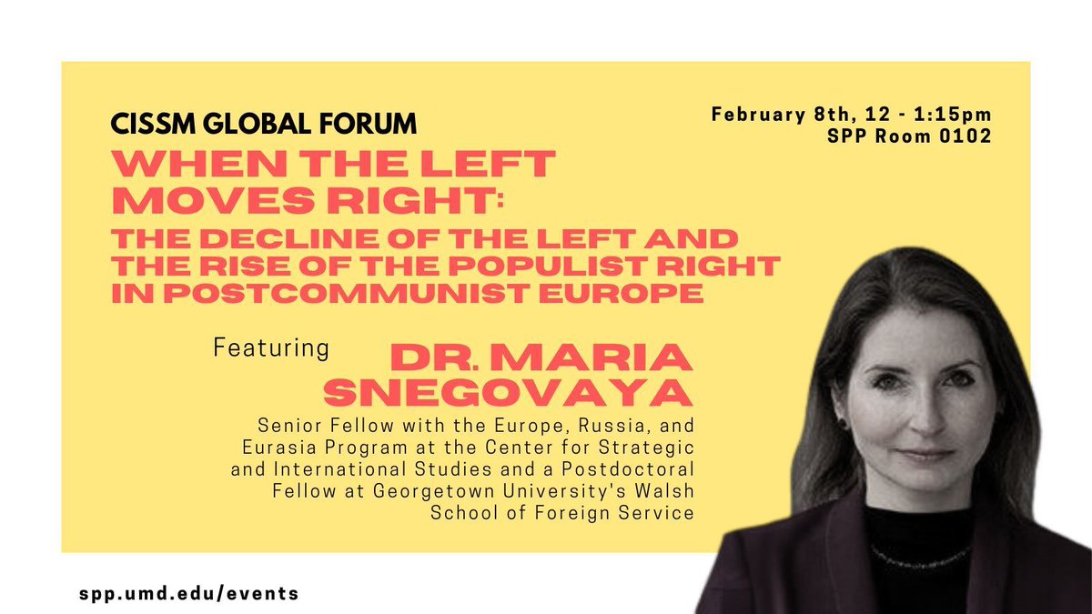 Join us for this Thursday's Global Forum with Dr. Maria Snegovaya! We will delve into her new book, "When the Left Moves Right," exploring the decline of center-left parties and the rise of right-wing populist parties in post-communist Europe.